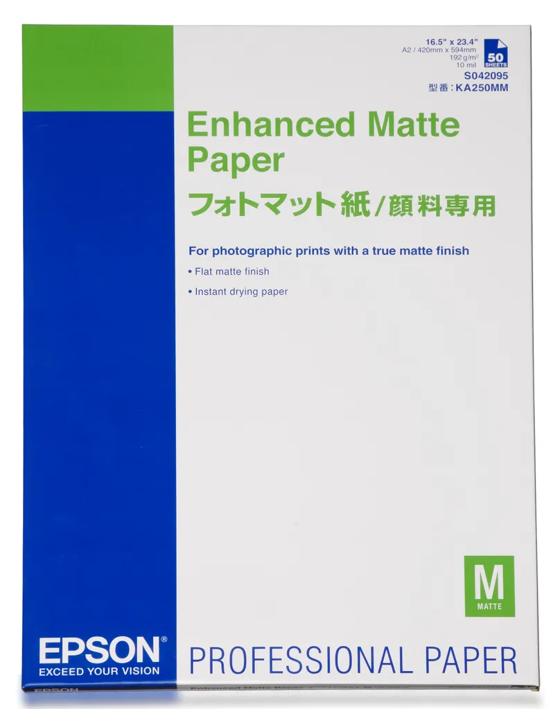 Epson Enhanced Matte Paper, DIN A2, 192 g/m², 50 Blatt, 42 cm, Matt, 260 µm, 192 g/m²